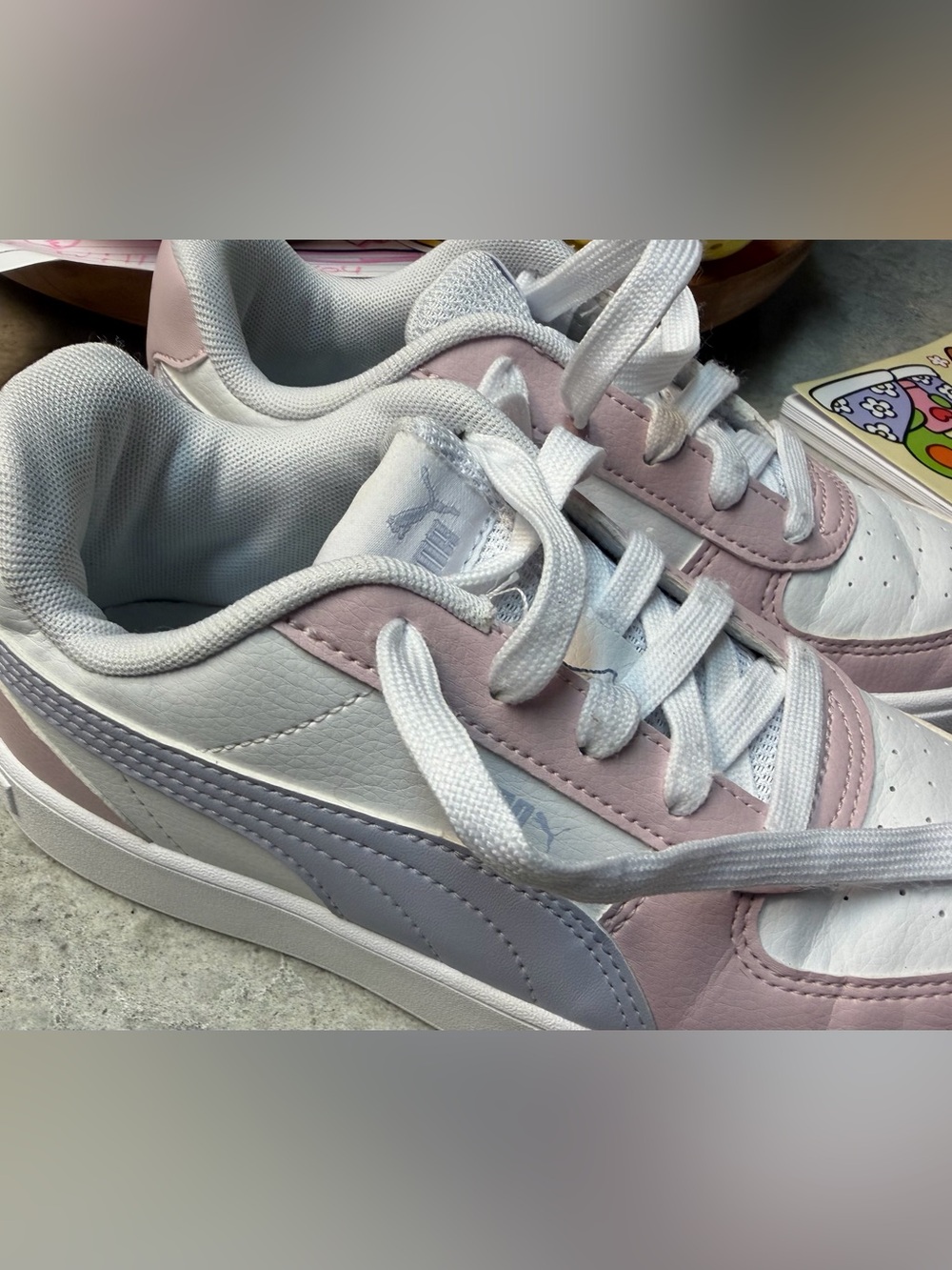 Puma White, Light Pink & Lavender Low-Top Sneakers